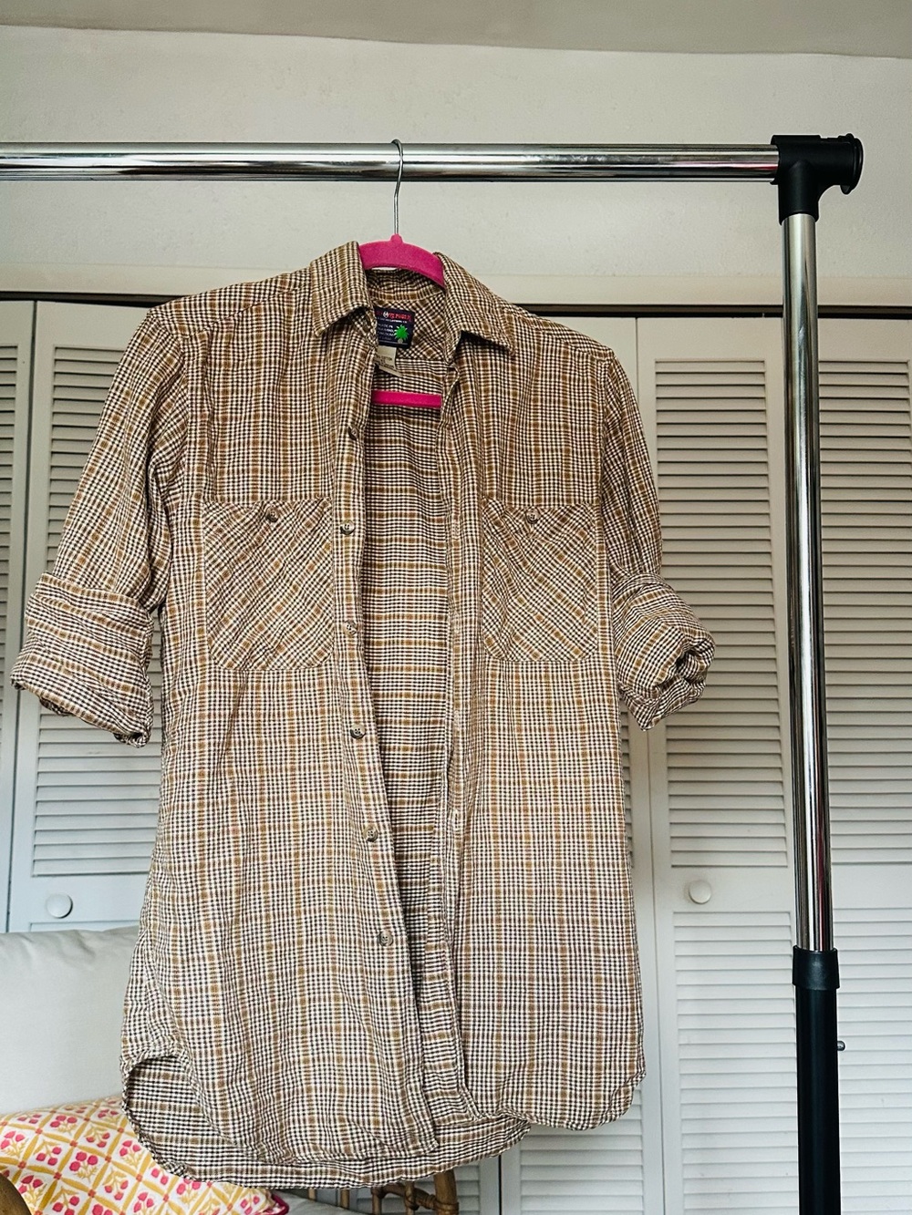 Vintage Men’s XS Flannel Banana Republic Brown and Cream Plaid Cotton Shirt